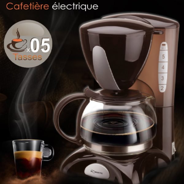 Cafetière Électrique 5 Tasses Robuste Marron