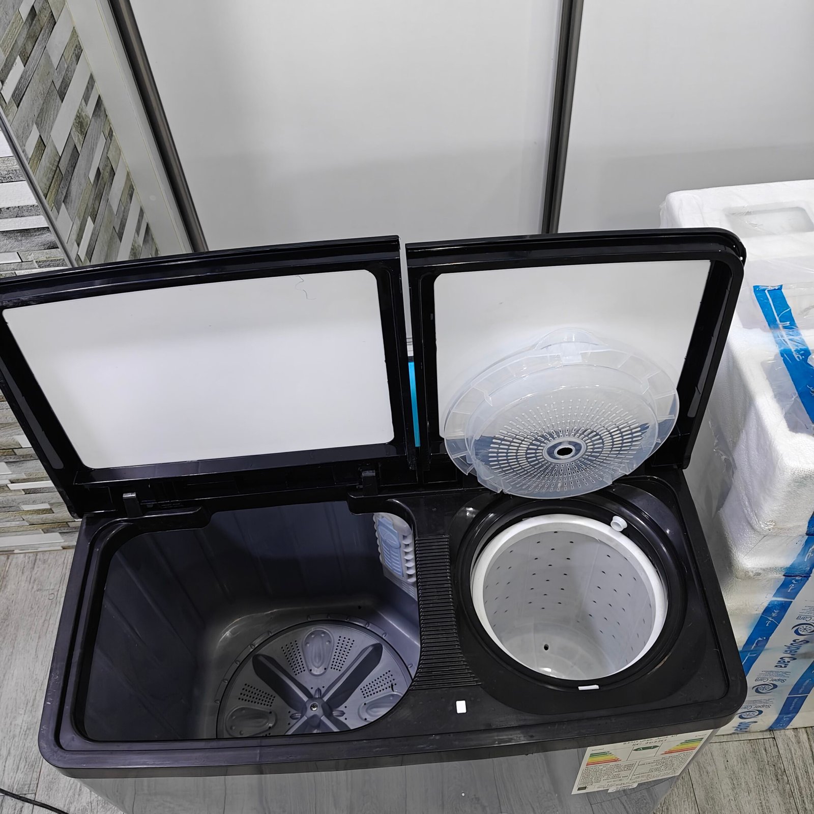 Machine à laver semi-automatique double bag 12,5kg SuperCara en plastique haute qualité avec pompe a eau ( Lavage & Rinçage & Essorage ) – Image 3