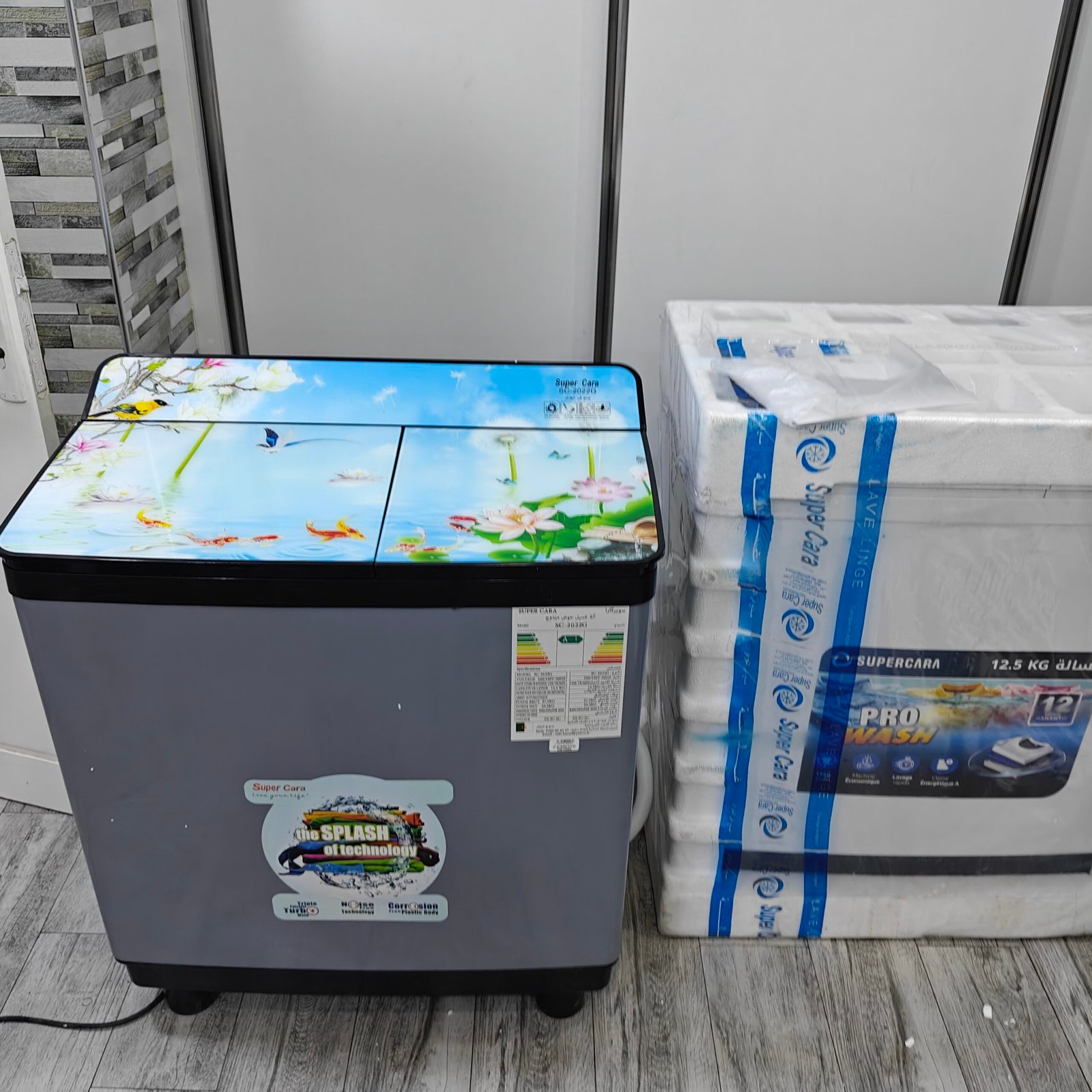 Machine à laver semi-automatique double bag 12,5kg SuperCara en plastique haute qualité avec pompe a eau ( Lavage & Rinçage & Essorage )