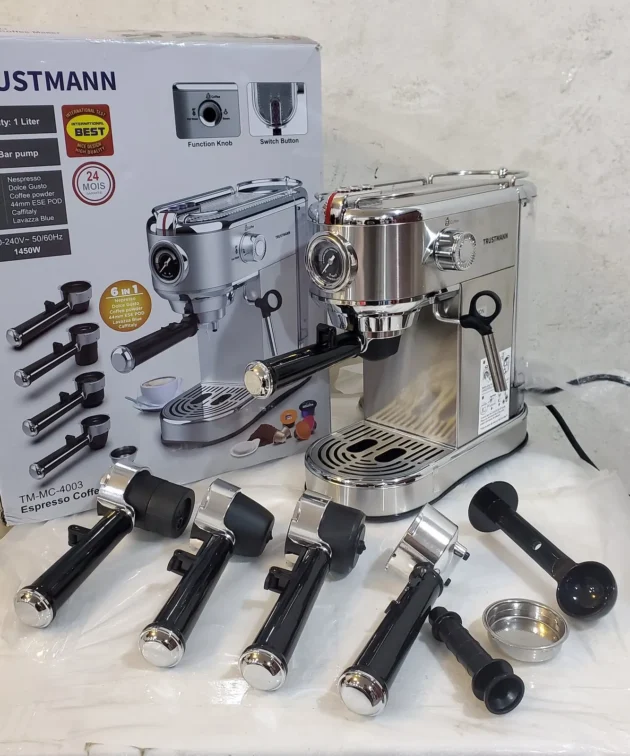 Machine à café Espresso 6en1 TRUSTMANN Allemande – 19 Bar | Compatible avec toutes les Capsules & Café Moulu
